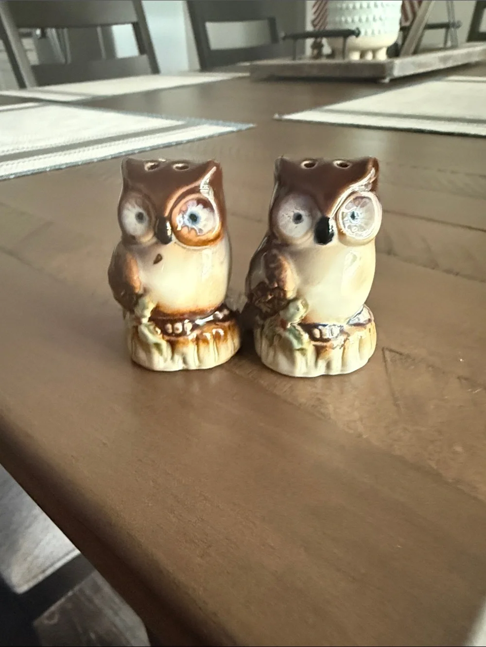 Vintage Ceramic Owl Salt & Pepper Shakers Brown Pair Japan Woodland Decor